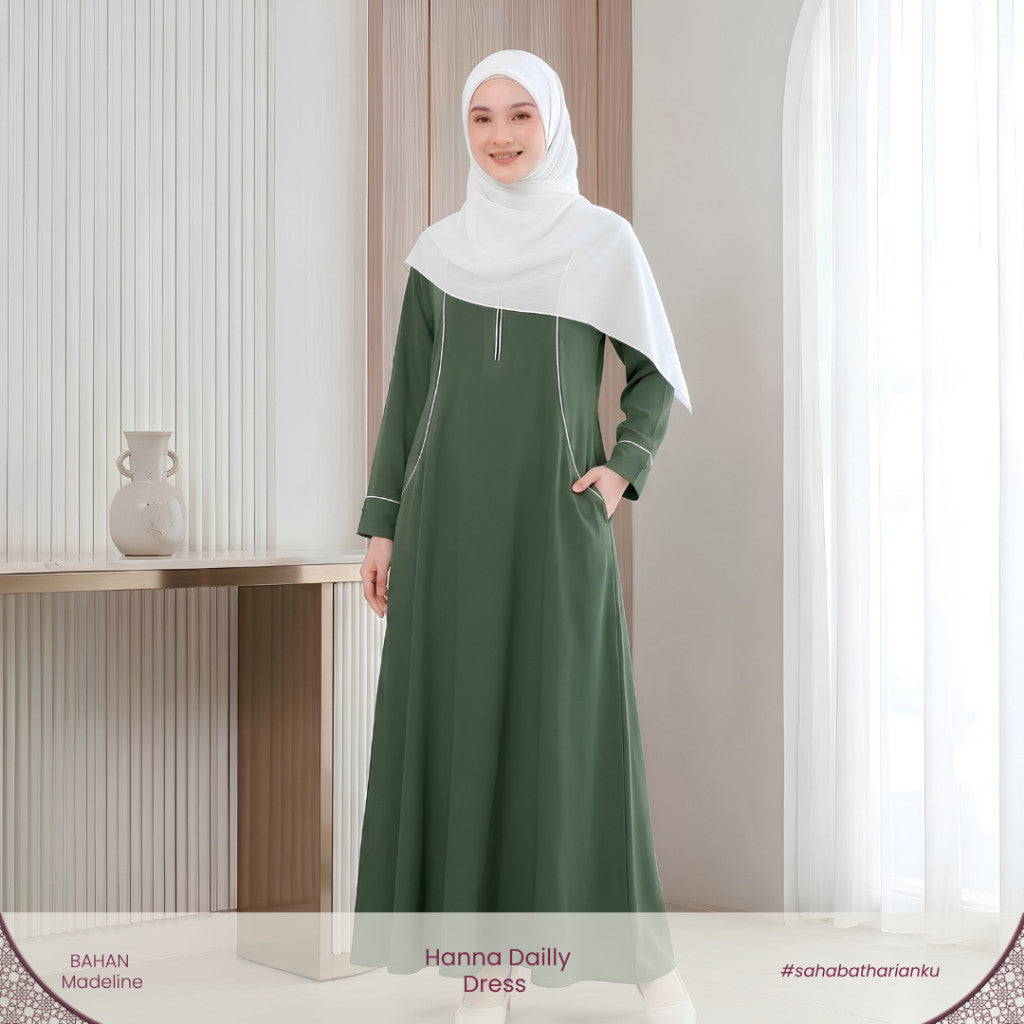 Irnanda - Hanna Dress Gamis Wanita Polos Madeline Zipper A-Line