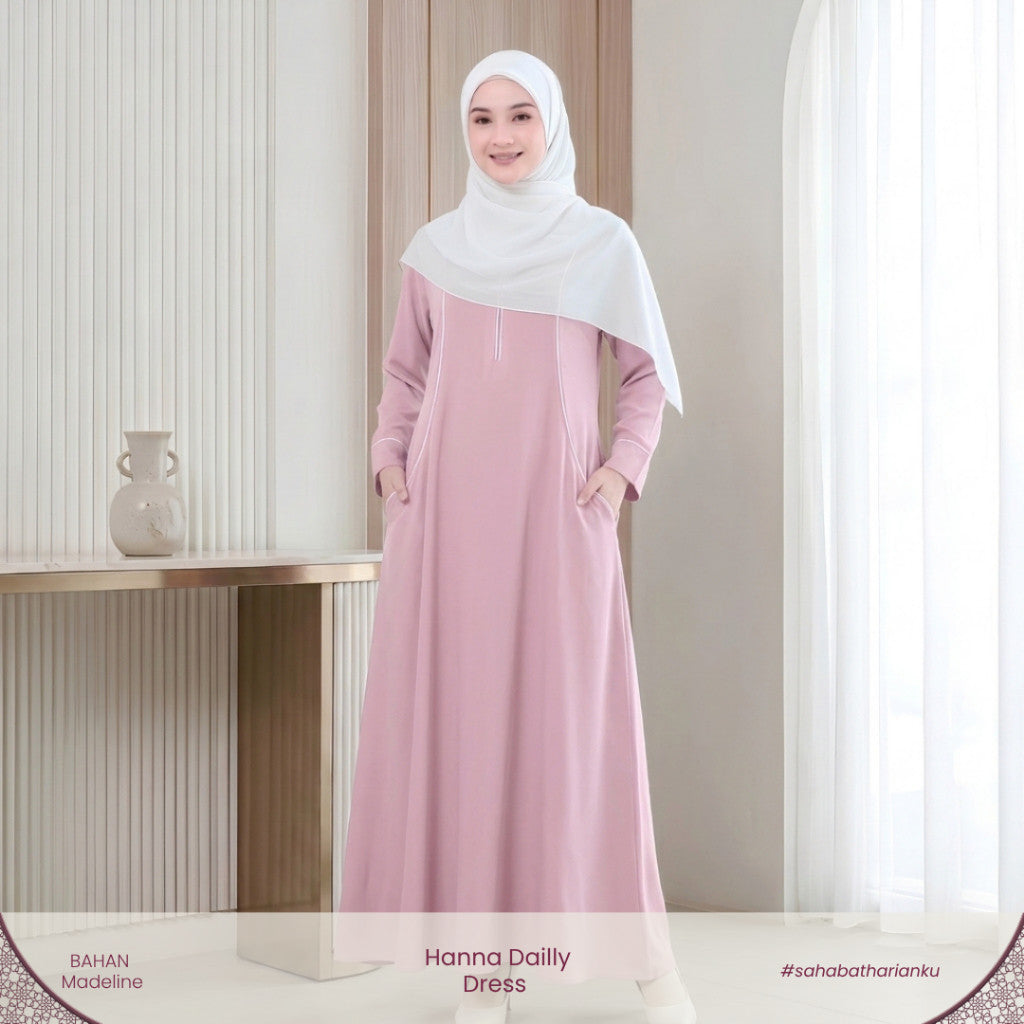 Irnanda - Hanna Dress Gamis Wanita Polos Madeline Zipper A-Line