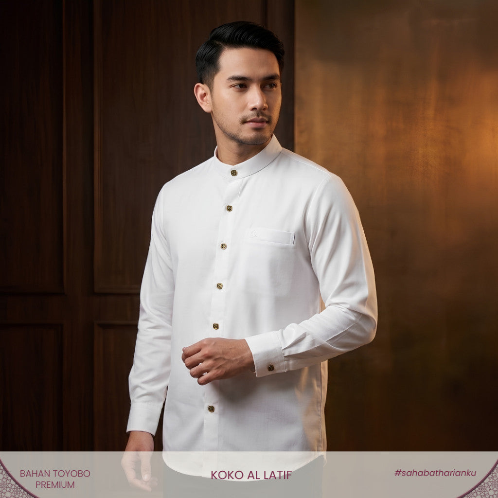 Irnanda Koko Al Latif Pria Lengan Panjang Warna Hitam Bahan Toyobo Premium Kerah Koko