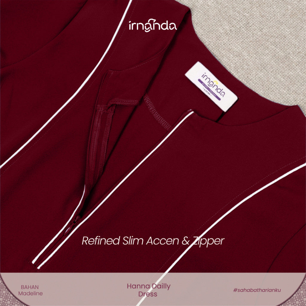 Irnanda - Hanna Dress Gamis Wanita Polos Madeline Zipper A-Line