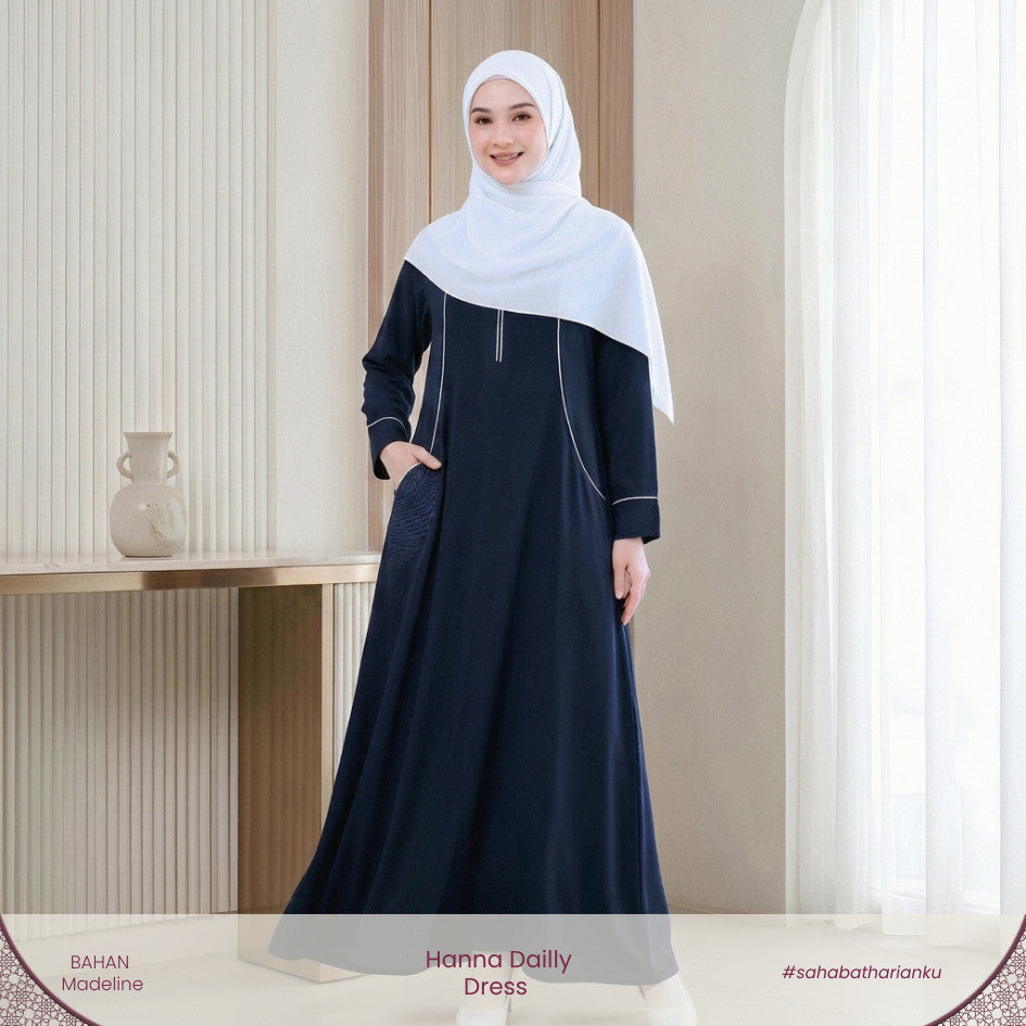 Irnanda - Hanna Dress Gamis Wanita Polos Madeline Zipper A-Line
