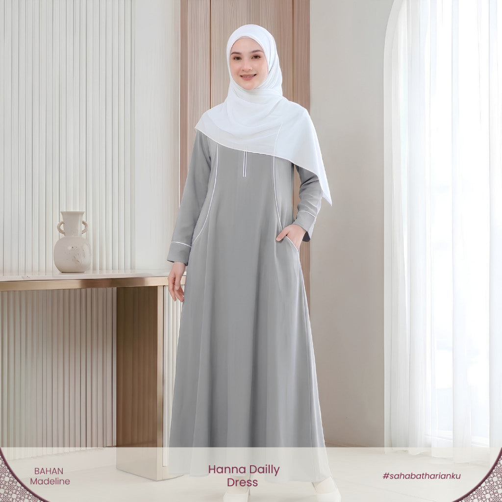 Irnanda - Hanna Dress Gamis Wanita Polos Madeline Zipper A-Line