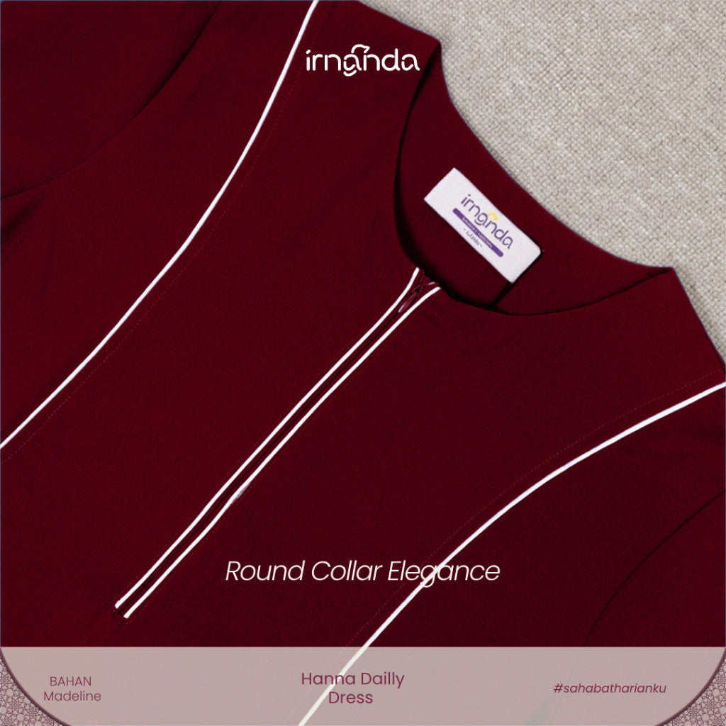 Irnanda - Hanna Dress Gamis Wanita Polos Madeline Zipper A-Line