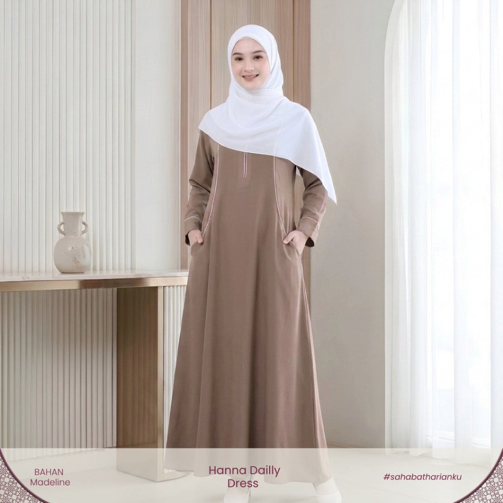 Irnanda - Hanna Dress Gamis Wanita Polos Madeline Zipper A-Line