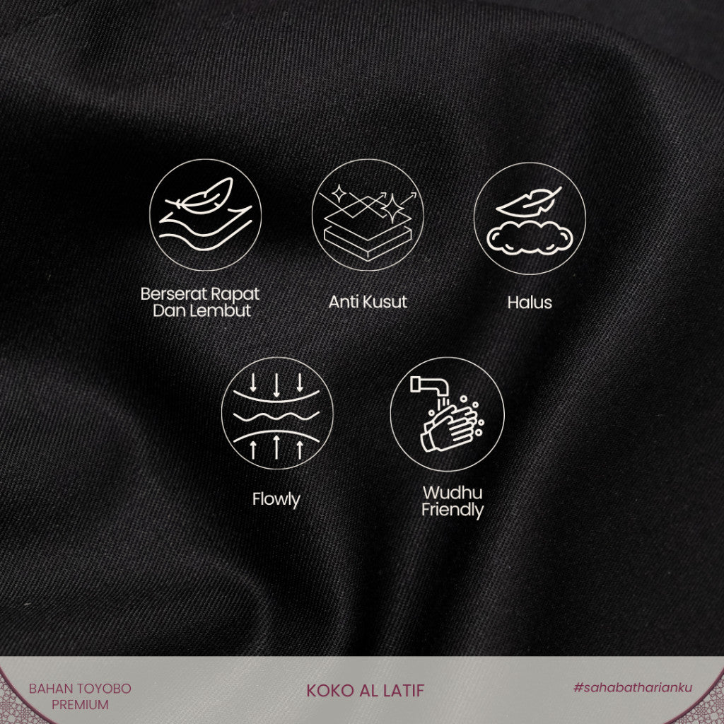 Irnanda Koko Al Latif Pria Lengan Panjang Warna Hitam Bahan Toyobo Premium Kerah Koko