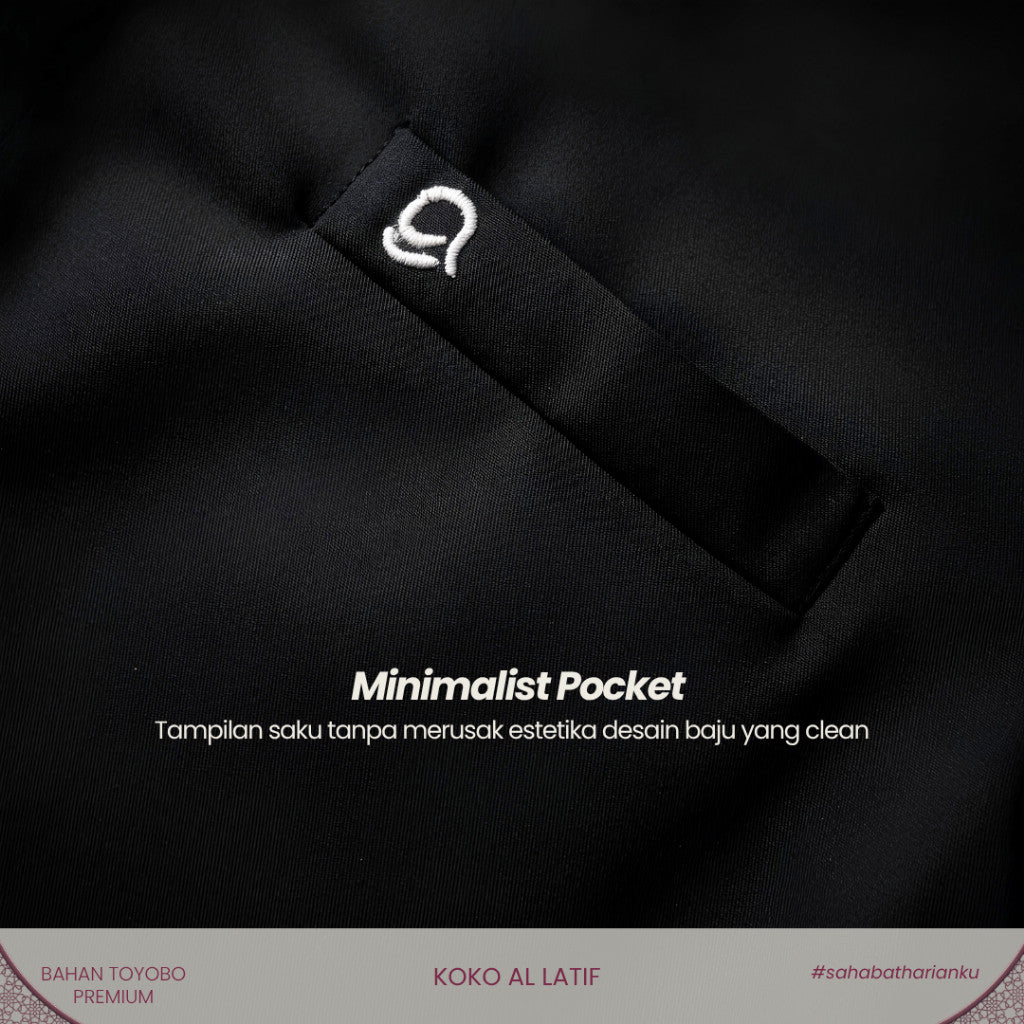 Irnanda Koko Al Latif Pria Lengan Panjang Warna Hitam Bahan Toyobo Premium Kerah Koko