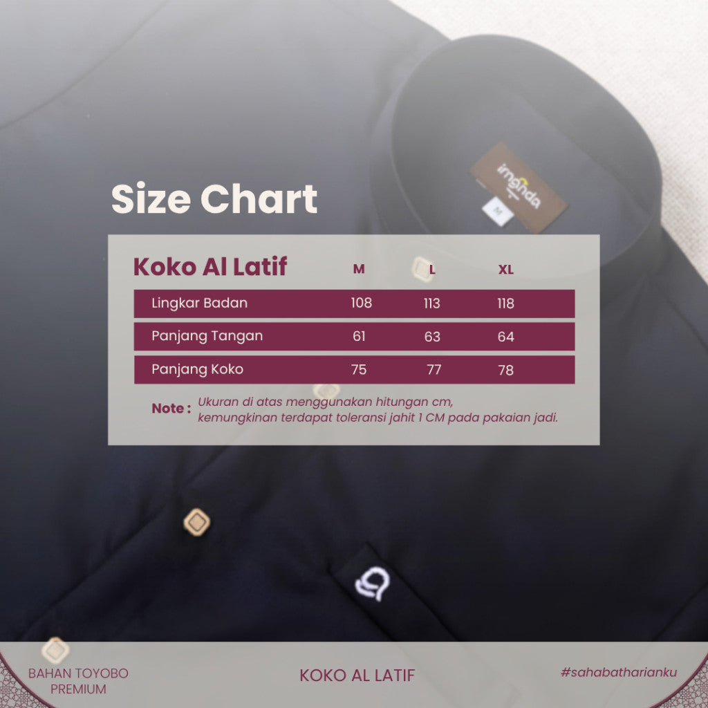 Irnanda Koko Al Latif Pria Lengan Panjang Warna Hitam Bahan Toyobo Premium Kerah Koko