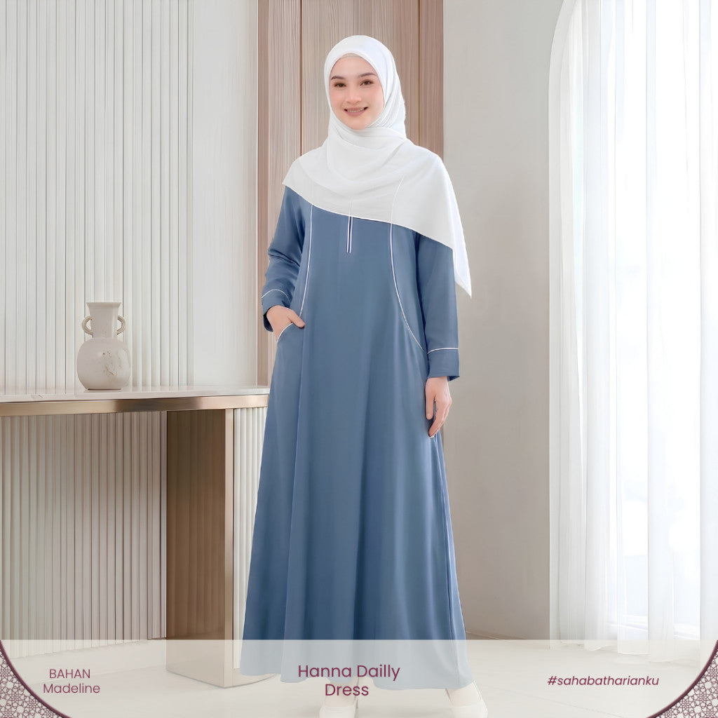 Irnanda - Hanna Dress Gamis Wanita Polos Madeline Zipper A-Line