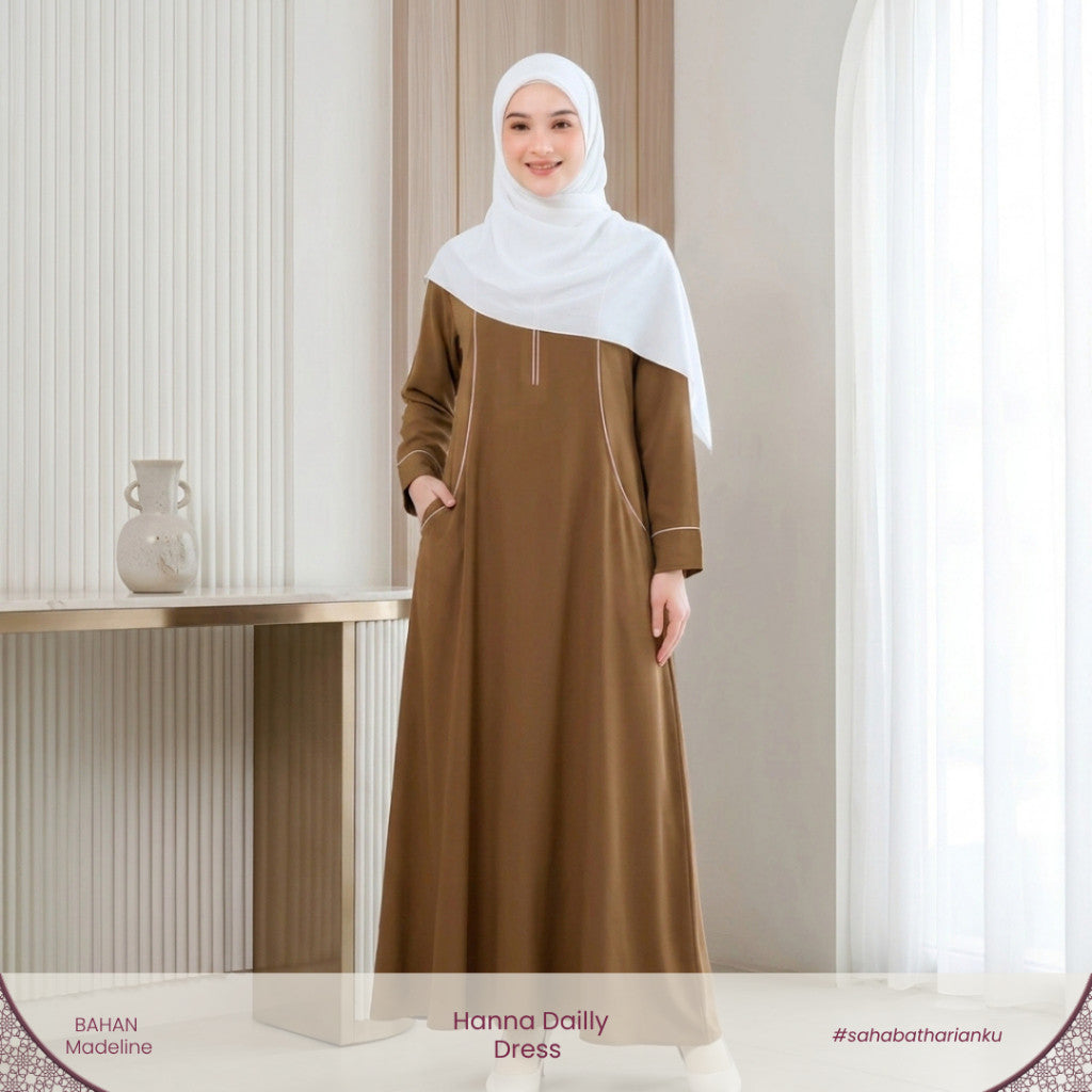 Irnanda - Hanna Dress Gamis Wanita Polos Madeline Zipper A-Line