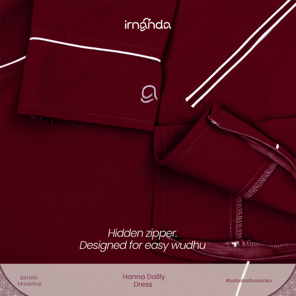 Irnanda - Hanna Dress Gamis Wanita Polos Madeline Zipper A-Line