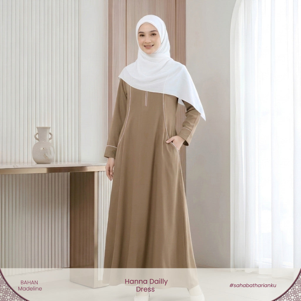 Irnanda - Hanna Dress Gamis Wanita Polos Madeline Zipper A-Line