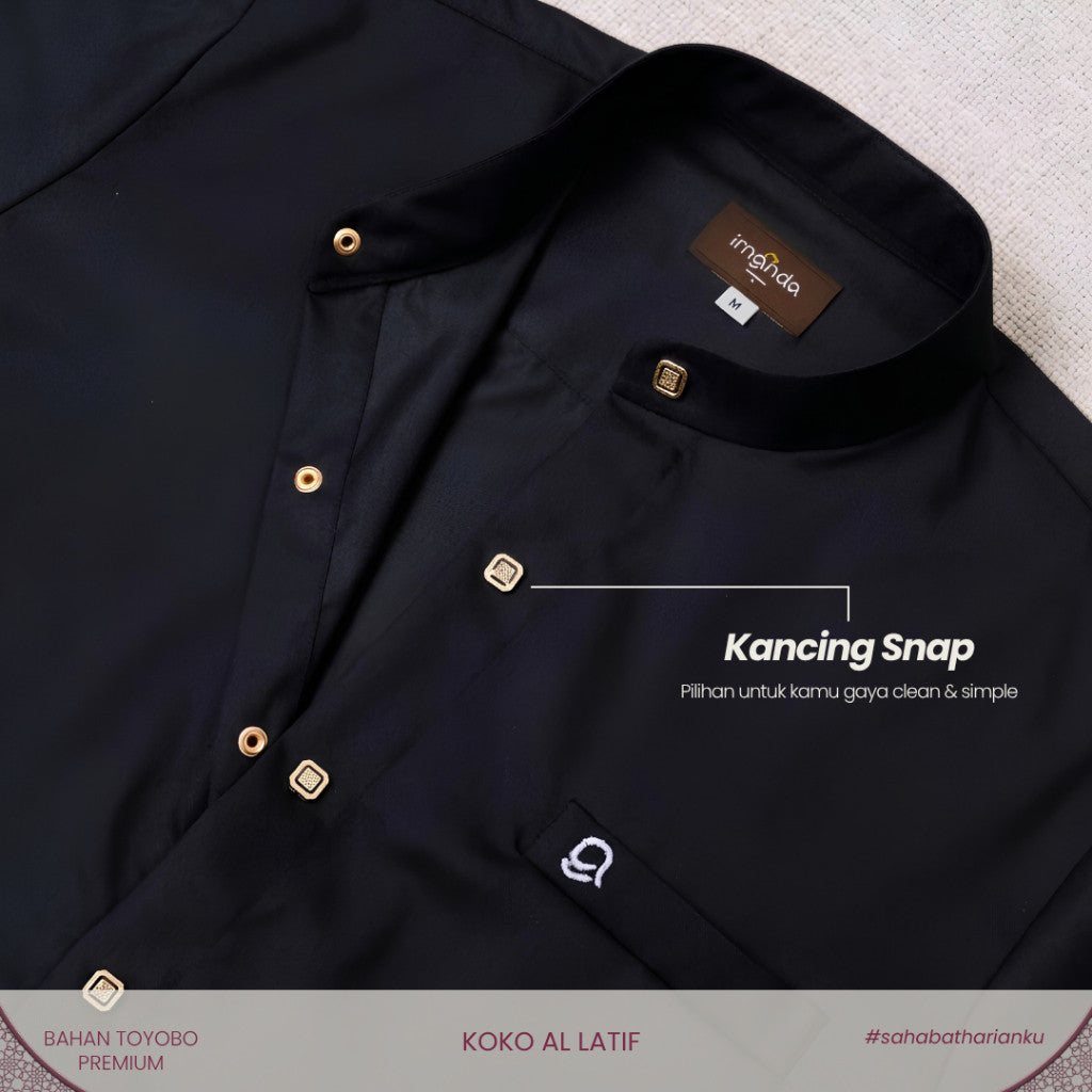 Irnanda Koko Al Latif Pria Lengan Panjang Warna Hitam Bahan Toyobo Premium Kerah Koko