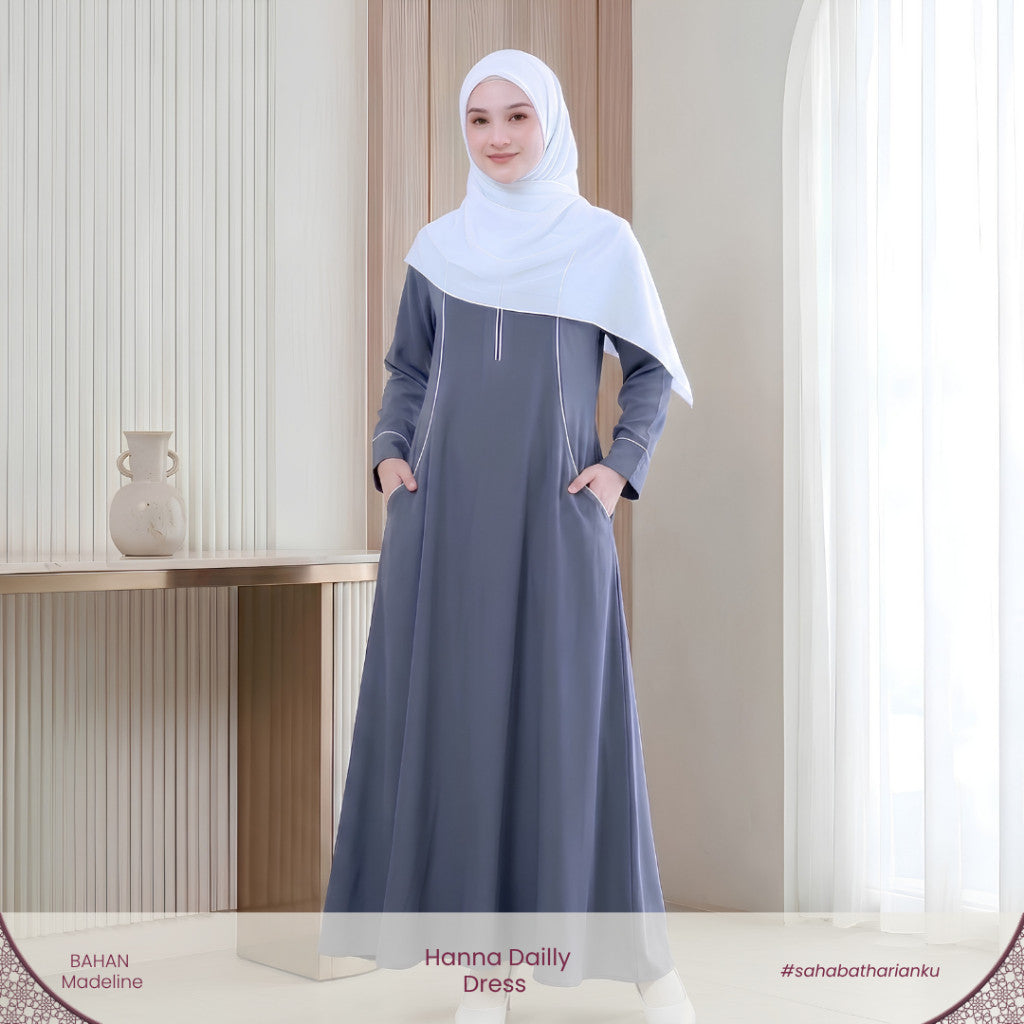 Irnanda - Hanna Dress Gamis Wanita Polos Madeline Zipper A-Line