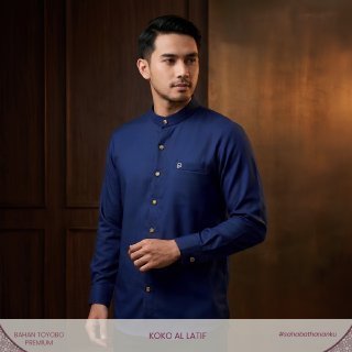 Irnanda Koko Al Latif Pria Lengan Panjang Warna Hitam Bahan Toyobo Premium Kerah Koko