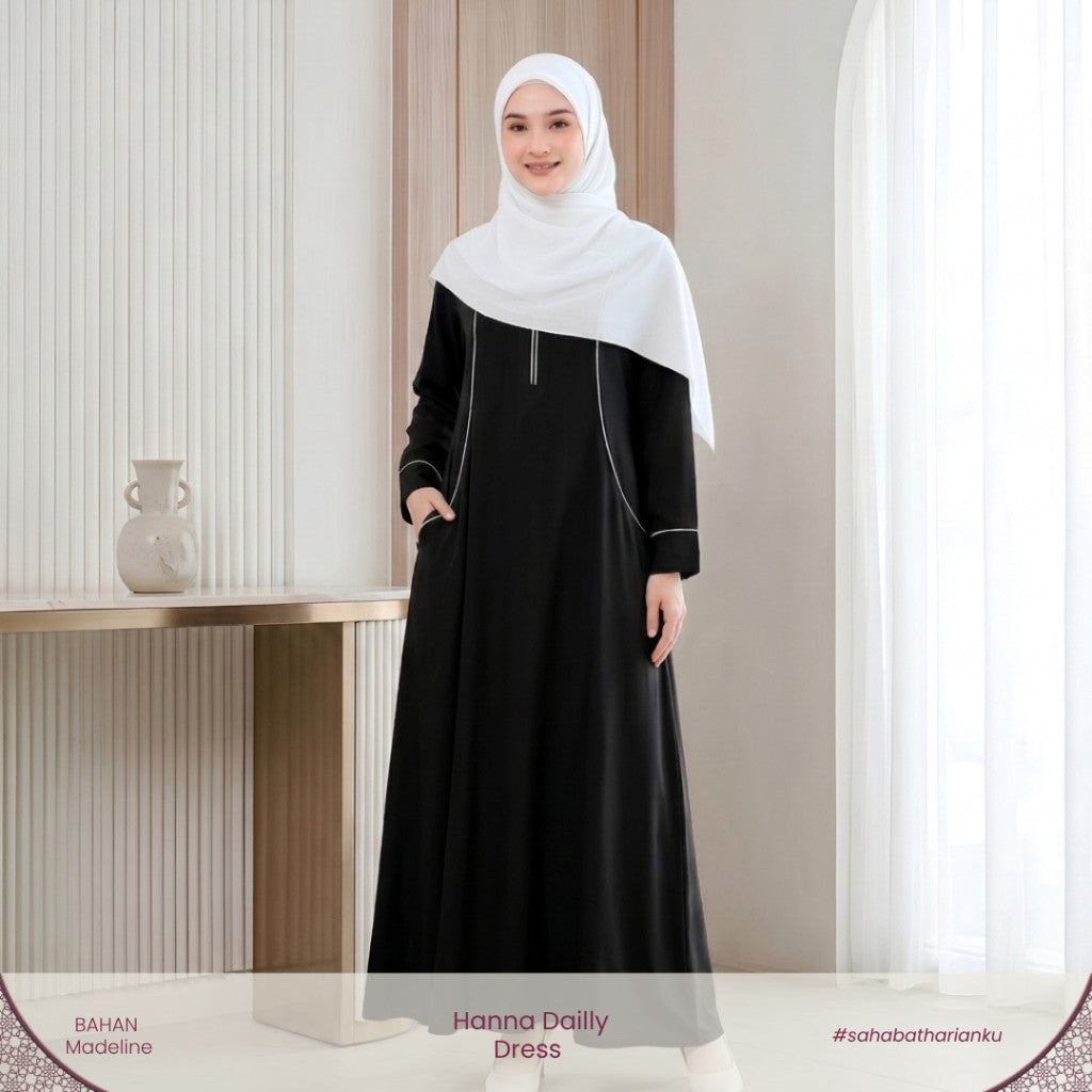Irnanda - Hanna Dress Gamis Wanita Polos Madeline Zipper A-Line