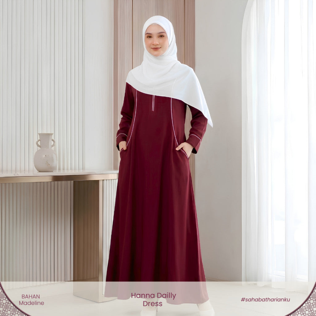 Irnanda - Hanna Dress Gamis Wanita Polos Madeline Zipper A-Line