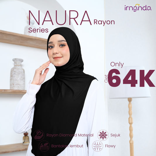 Irnanda Hijab NAURA Series Kerudung Bergo Instant Malay Syar'i Rayon Queen Lembut Anti Tembem Soft Pad