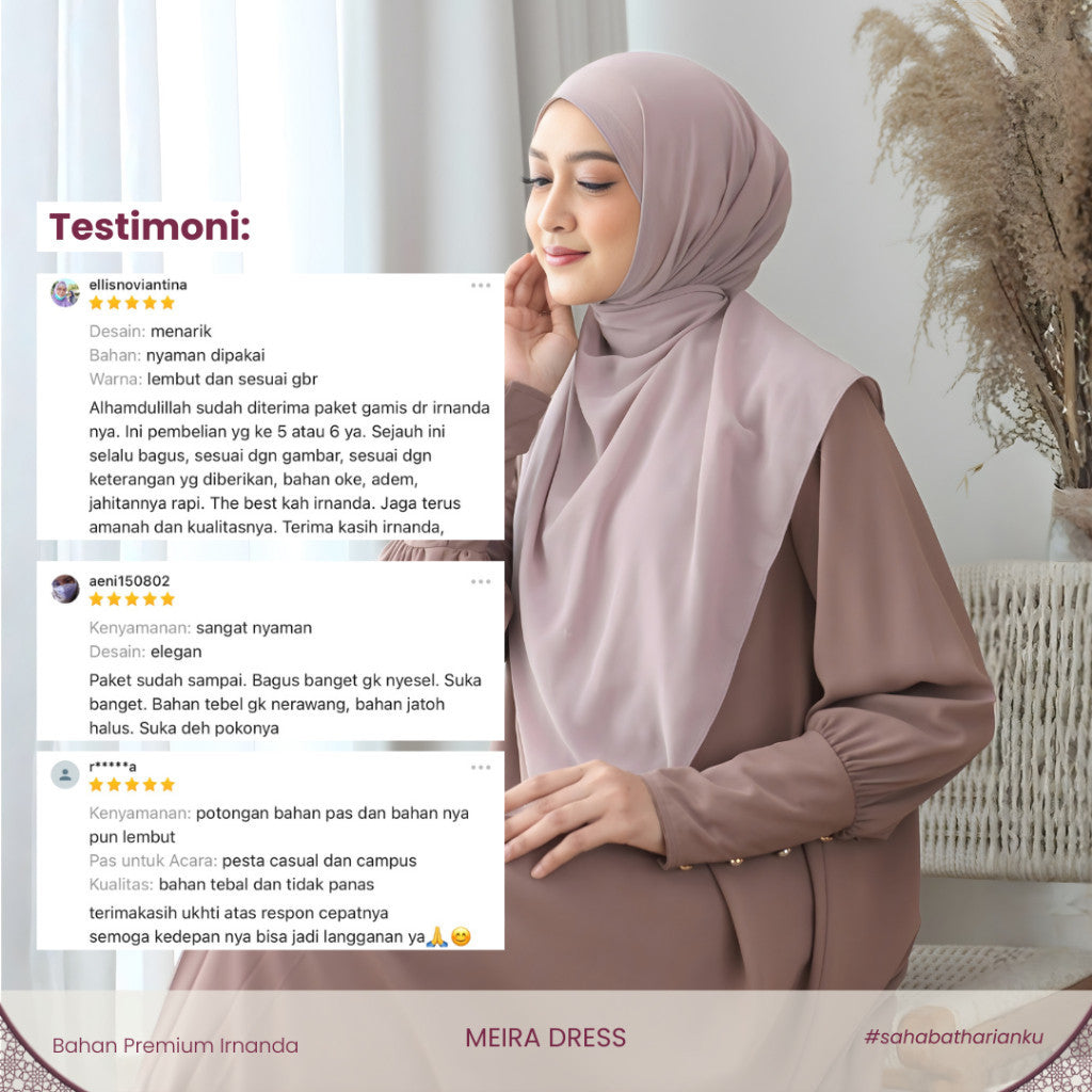 Irnanda - Meira Dress Gamis Lengan Balon High Twist Premium Flowy
