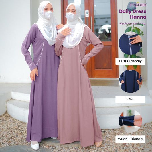 Irnanda - Hanna Dress Gamis Wanita Polos Madeline Zipper A-Line