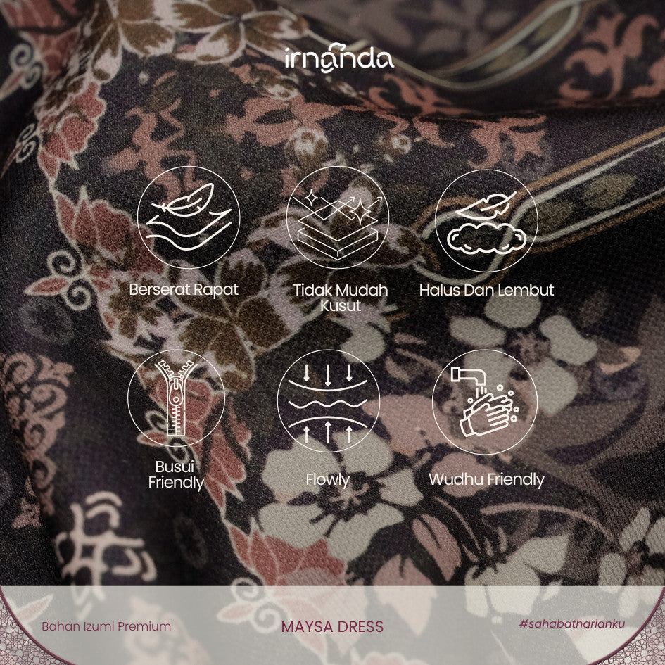 Irnanda - Maysa Dress Gamis Motif Floral Mazaya Premium A-Line