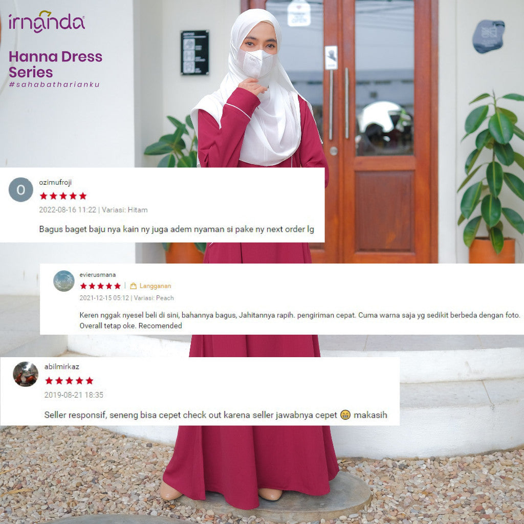 Irnanda - Hanna Dress Gamis Wanita Polos Madeline Zipper A-Line