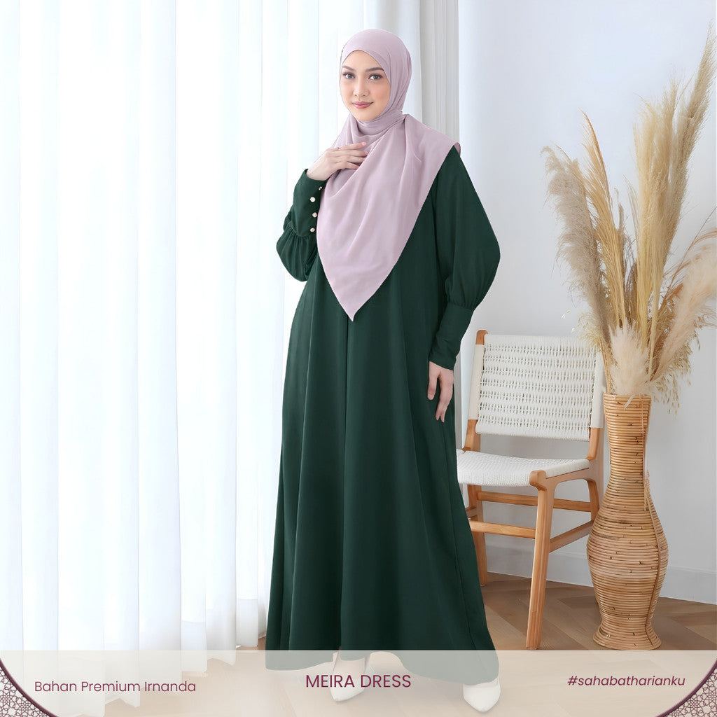 Irnanda - Meira Dress Gamis Lengan Balon High Twist Premium Flowy